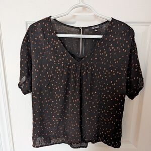 Madewell Black Blouse with Brown Sparkle Dots